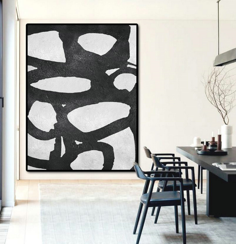 Abstract Painting Extra Large Canvas Art,Black And White Minimal Painting On Canvas - Original Abstract Oil Paintings